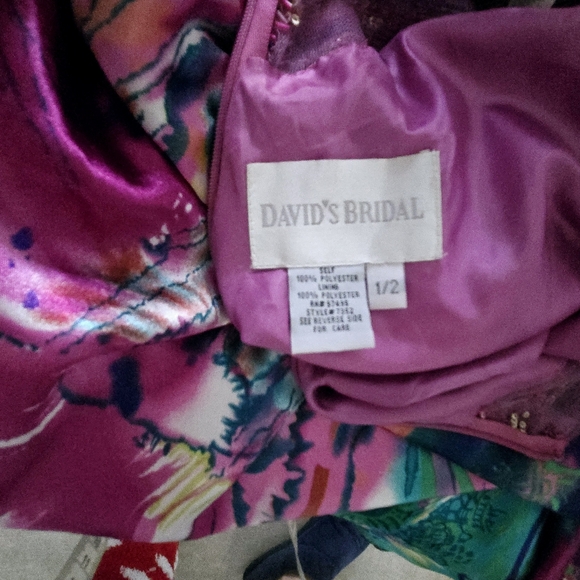 Davids Bridal Mermaid Prom Dress Beaded Sequin Criss Cross Straps Watercolor 1/2 - Picture 9 of 9